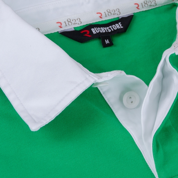 Zimbabwe 1895 Crest Heritage Pure Cotton Rugby Shirt Long Sleeve Bright Green - Collar Close-up