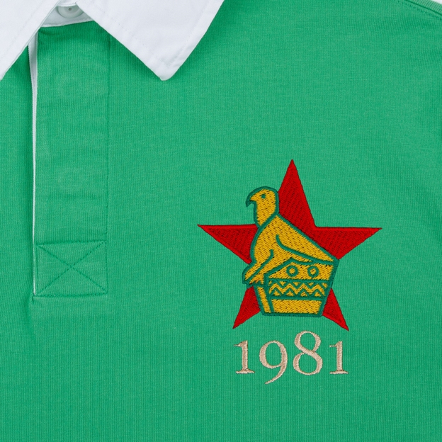 Zimbabwe 1981 Crest Heritage Pure Cotton Rugby Shirt - Long Sleeve - Bright Green