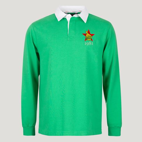 Zimbabwe 1895 Crest Heritage Pure Cotton Rugby Shirt Long Sleeve Bright Green - Front
