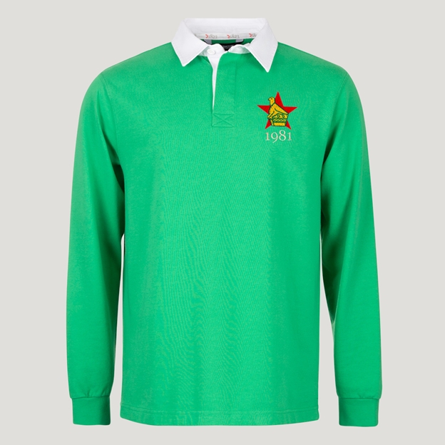 Zimbabwe 1895 Crest Heritage Pure Cotton Rugby Shirt Long Sleeve Bright Green - Front