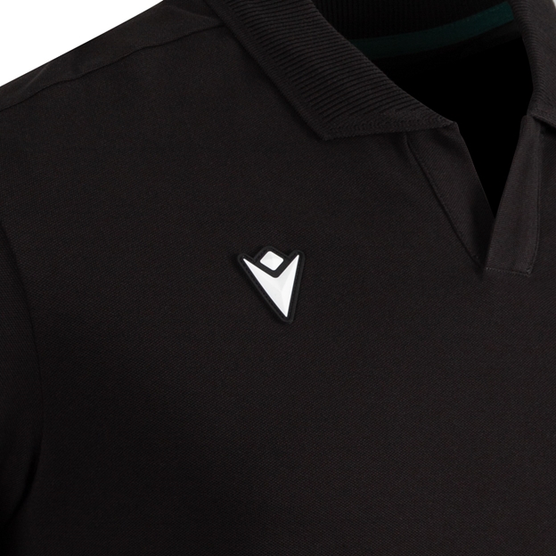 Wales Mens Travel Polo 26/27 Black - Macron Logo Close-up