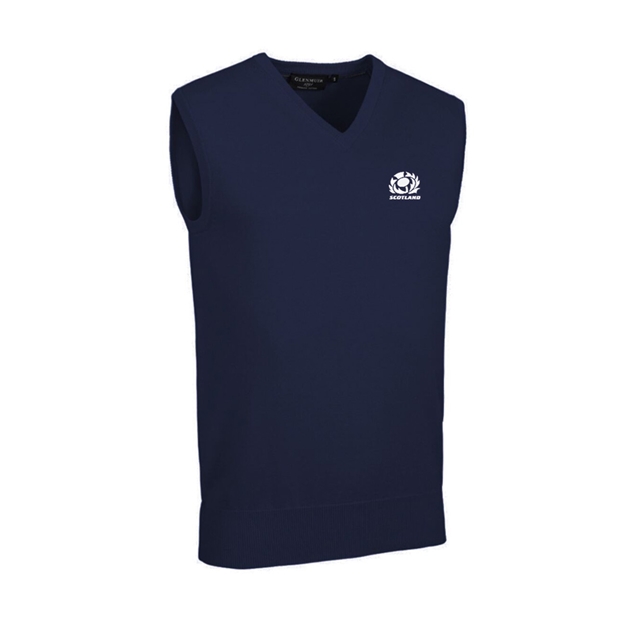 Scotland Mens Glenmuir V Neck Cotton Slipover Navy - Front