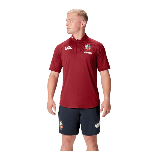 British and Irish Lions Mens Polo Shirt Red - Model Front Close-up
