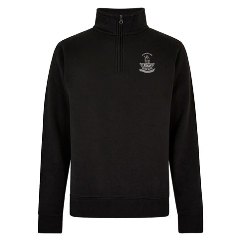 St Ronans Silver Band Adults 1/4 Zip Sweatshirt Black - Front View