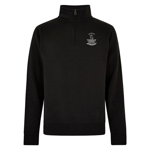 St Ronans Silver Band Adults 1/4 Zip Sweatshirt Black - Front View