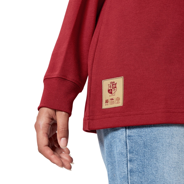 British and Irish Lions Adults Long Sleeve Classic Rugby Shirt - Red - Model Hem