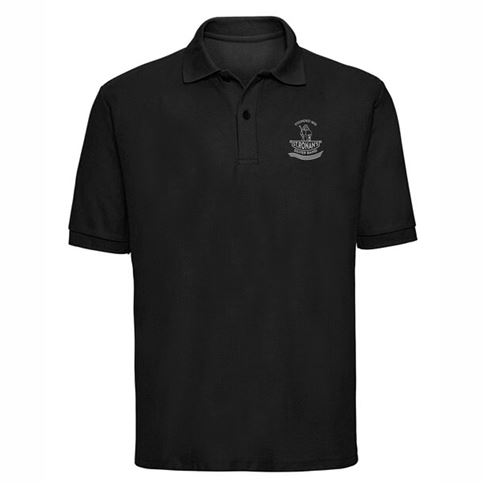 St Ronans Silver Band Mens Polo Shirt Black - Front View