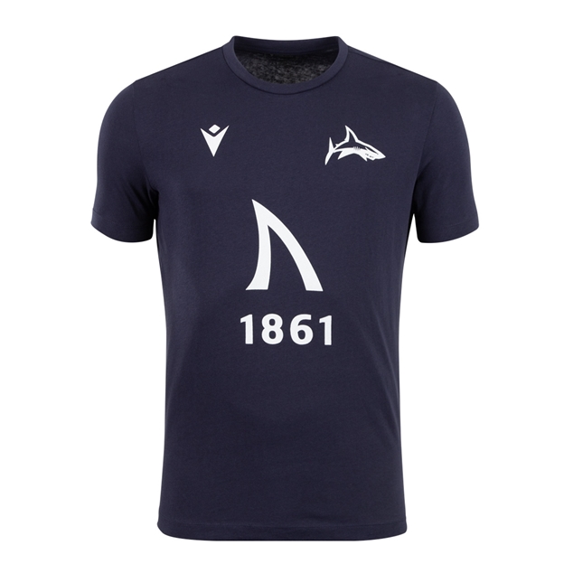 Sale Sharks Kids Travel Cotton T-Shirt 25/26 Navy - Front