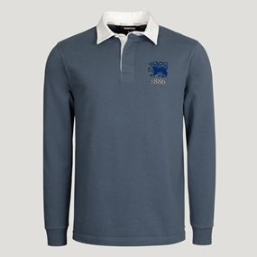 Hong Kong 1886 Heritage Pure Cotton Rugby Shirt Long Sleeve Petrol Blue - Front View