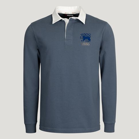Hong Kong 1886 Heritage Pure Cotton Rugby Shirt Long Sleeve Petrol Blue - Front View