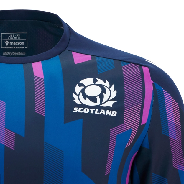 Scotland Junior Warm Up Rugby Shirt 25/26 Navy Front - SRU Thistle