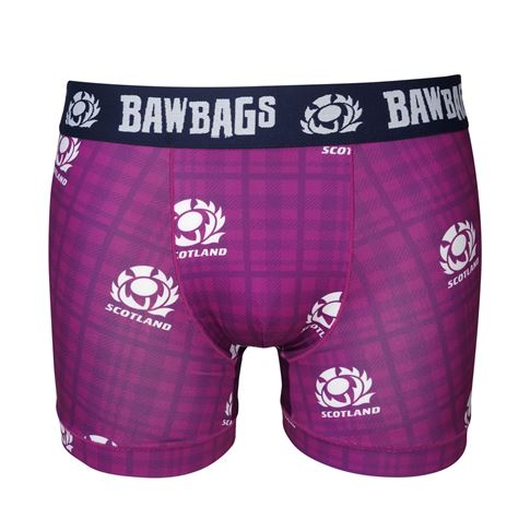 Bawbags Mens Scotland Rugby Cool De Sacs Boxer Shorts Heather Tartan - Front