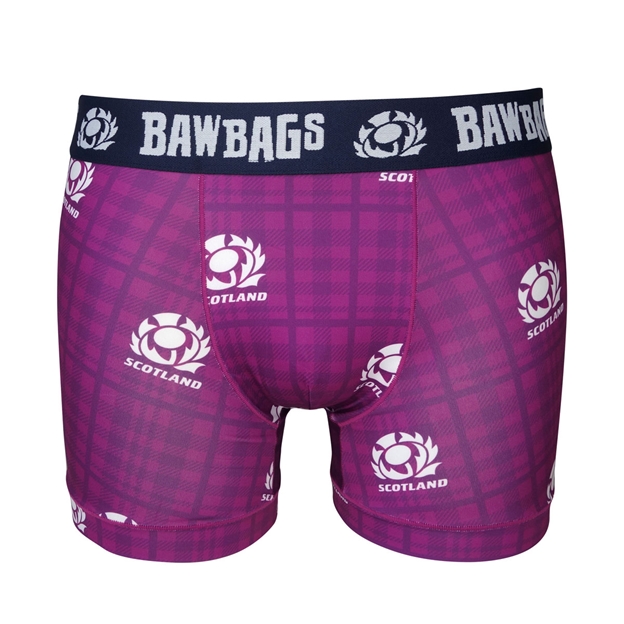 Bawbags Mens Scotland Rugby Cool De Sacs Boxer Shorts Heather Tartan - Front