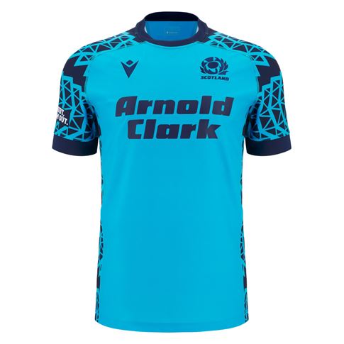 Scotland Mens Training Rugby Shirt 25/26 Neon/Sky - Front Scotland Mens Training Rugby Shirt 25/26 Neon/Sky - Front
