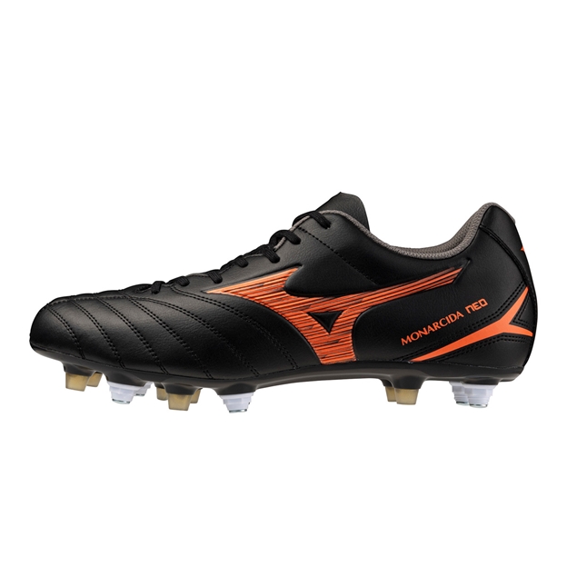 SH_P1GC262500.Mizuno Adults Monarcida Neo III Select MIX Soft Ground Rugby Boots Black - Outstep View