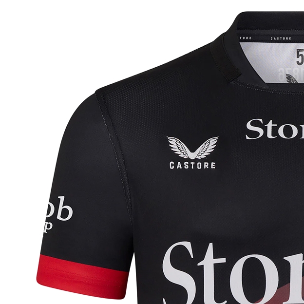 Saracens Mens Home Rugby Shirt 25/26 Black - Castore Logo Close-up