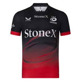 Saracens Mens Home Rugby Shirt 25/26 Black - Front View