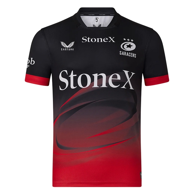 Saracens Mens Home Rugby Shirt 25/26 Black - Front View