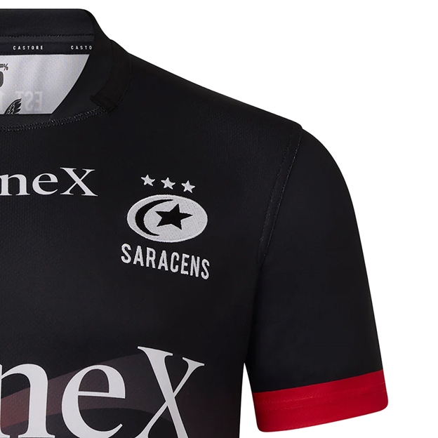 Saracens Mens Home Rugby Shirt 25/26 Black - Saracens Logo Close-up