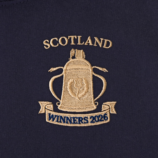 Scotland Womens Cup Winners 2026 Classic Pullover Hoodie Navy - Embroidery Close-up