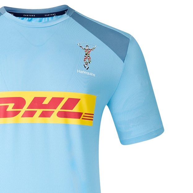 Harlequins Mens Performance T-Shirt 26/27 Glacier Lake and Blue Mirage - Harlequin Close-up