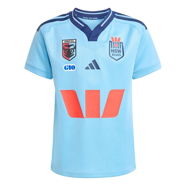 New South Wales Blues Mens Home Rugby Shirt 26/27 Light Blue - Front View