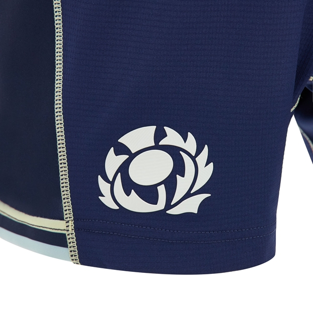 Scotland Mens Home Rugby Shorts 26/27 Navy and Sand - SRU Thistle Close-up