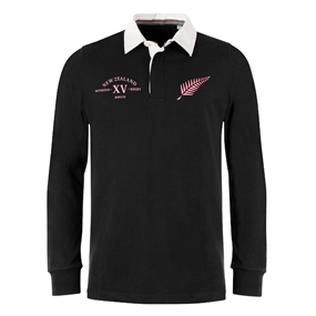 Womens World Cup New Zealand Adults Classic Heavyweight Rugby Shirt Black - Front