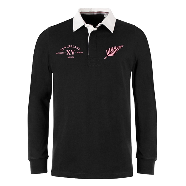Womens World Cup New Zealand Adults Classic Heavyweight Rugby Shirt Black - Front