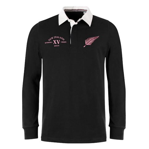 Womens World Cup New Zealand Adults Classic Heavyweight Rugby Shirt Black - Front Womens World Cup New Zealand Adults Classic Heavyweight Rugby Shirt Black - Front
