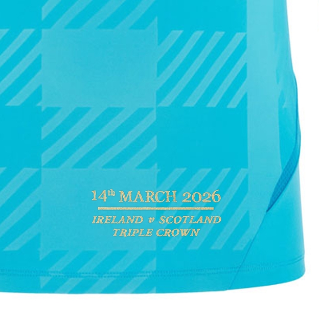 Scotland Mens Triple Crown 2026 Training Sweatshirt 25/26 Neon/Sky - Hem Embroidery Close-up