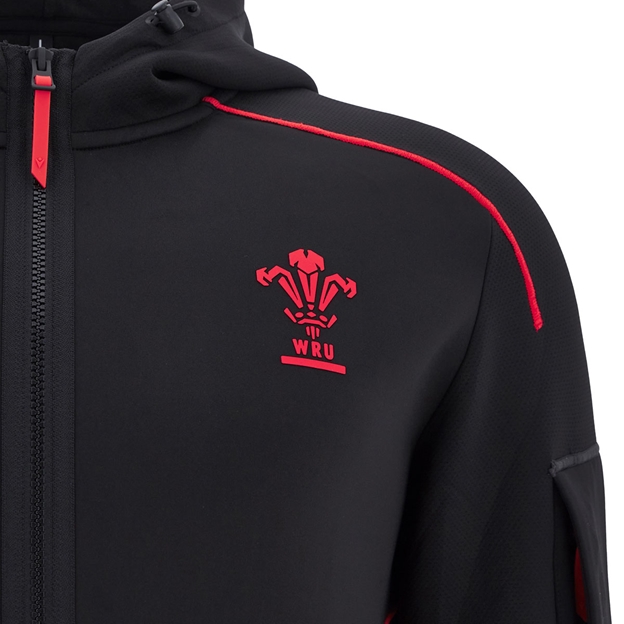 Wales Mens Travel Full Zip Hoodie 25/26 Black - Raised WRU Logo