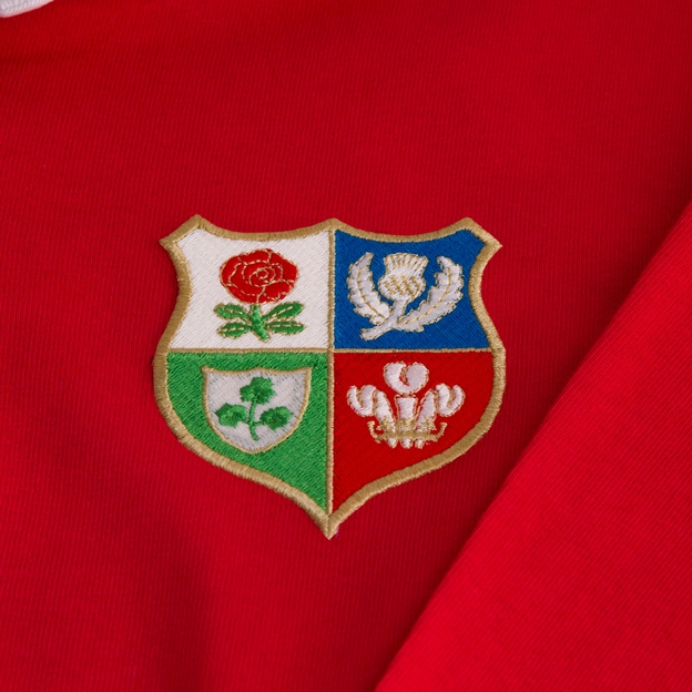 Mens Lions1888 Heavyweight Vintage Rugby Shirt Red Long Sleeve - Crest