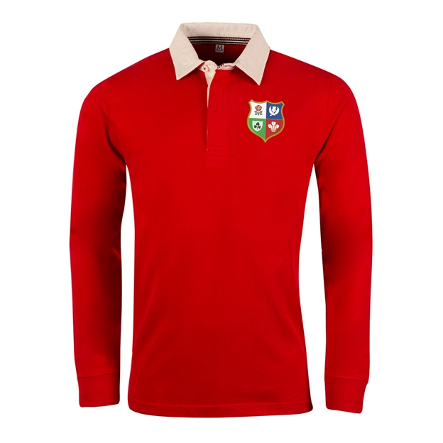 Mens Lions1888 Heavyweight Vintage Rugby Shirt Red Long Sleeve - Front