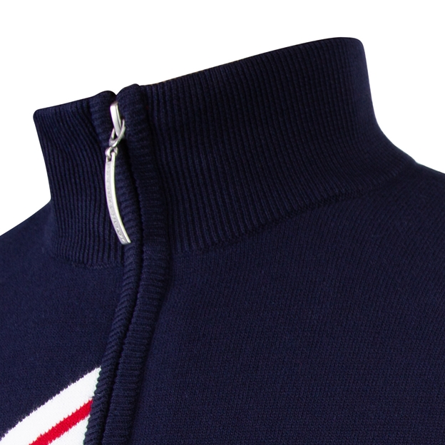England Mens Glenmuir Union Jack Zip Neck Cotton Sweater Navy - Collar