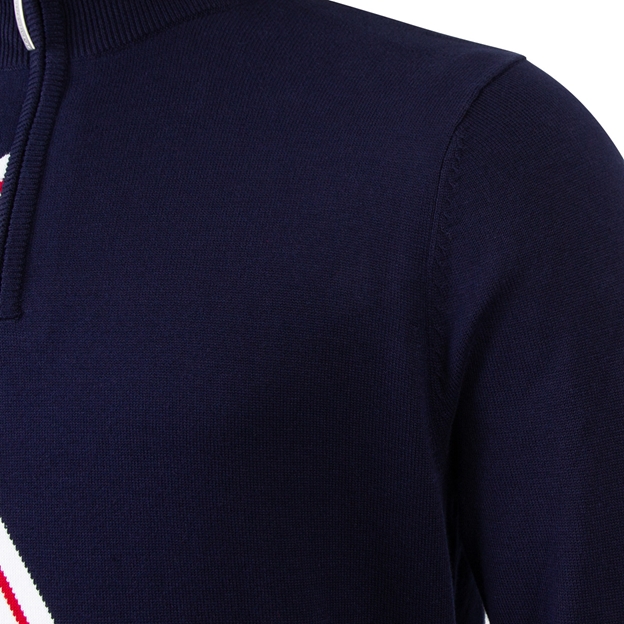 England Mens Glenmuir Union Jack Zip Neck Cotton Sweater Navy - Shoulder