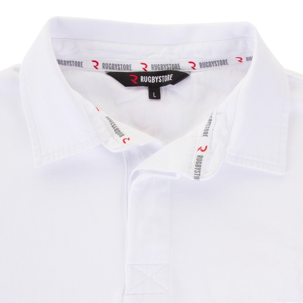 Rugby 1823 Mens Rugby Shirt Long Sleeve White - Collar Close-up