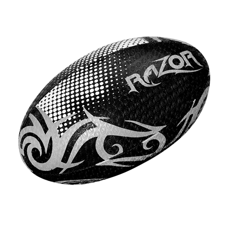 Optimum Razor Rugby Ball Black and Silver Size 5 - Front