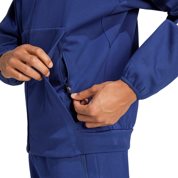 France adidas Mens Full Zip Travel Hoody - Dark Blue 2024 - Model Chest