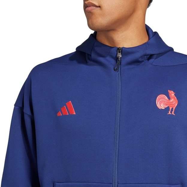 France adidas Mens Full Zip Travel Hoody - Dark Blue 2024 - Pocket