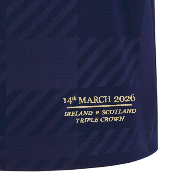 Scotland Junior Triple Crown 2026 Travel Quarter Zip Fleece 25/26 Navy - Hem Embroidery Close-up