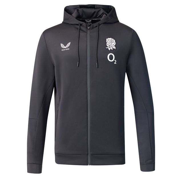 England Mens Off Pitch Full Zip Hoodie 26/27 Castore Black - Front View
