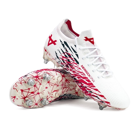 Oxen Kids Metasock Mix Stud Rugby Boots-White/Red