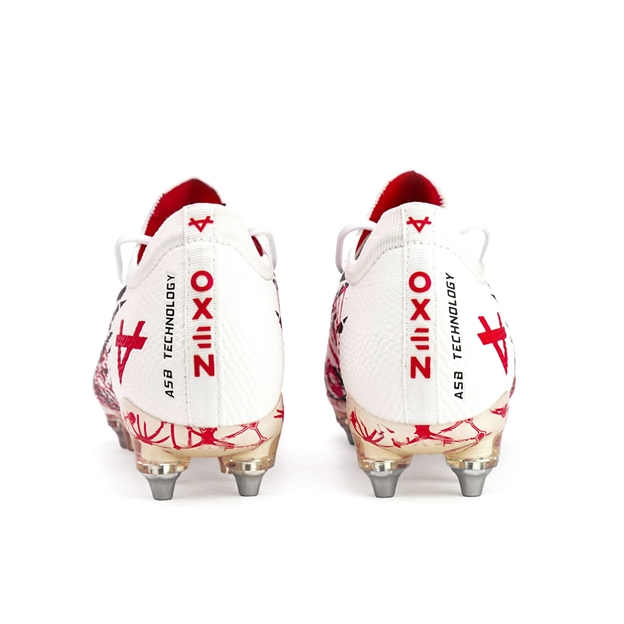 Oxen Kids Metasock Mix Stud Rugby Boots-White/Red