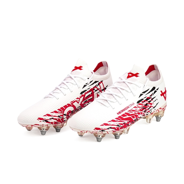 Oxen Kids Metasock Mix Stud Rugby Boots-White/Red