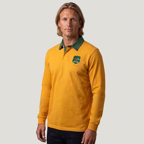 Australia 1899 Crest Adults Heritage Rugby Shirt Gold - Model Front Main View