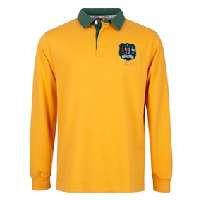 Australia Mens 1899 Origins Crest Rugby Shirt Long Sleeve Gold - Front