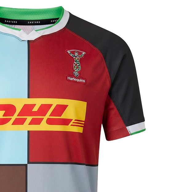 Harlequins Mens Home Rugby Shirt 26/27 Black - Harlequin Logo Close-up