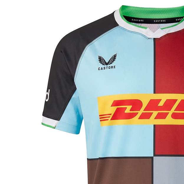 Harlequins Mens Home Rugby Shirt 26/27 Black - Castore Logo Close-up