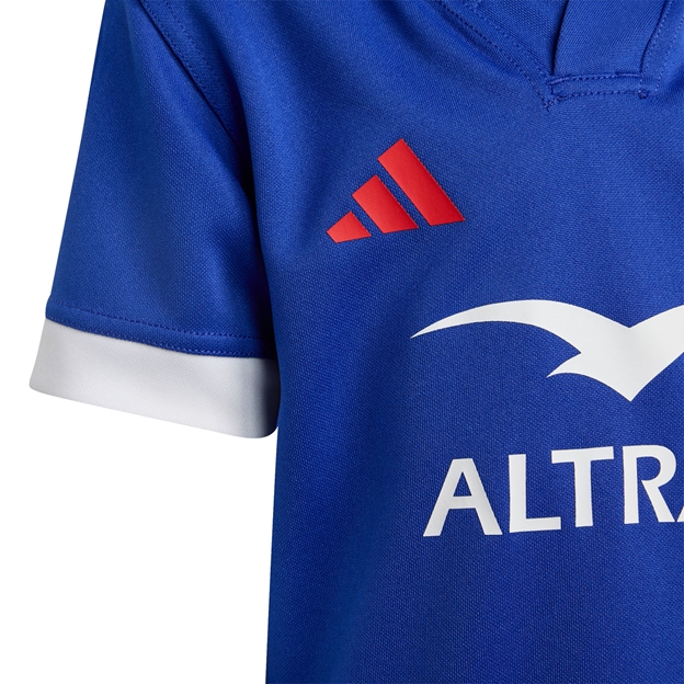 France Infants Home Rugby Kit Lucid Blue 25/26 - Top Adidas Logo Close-up